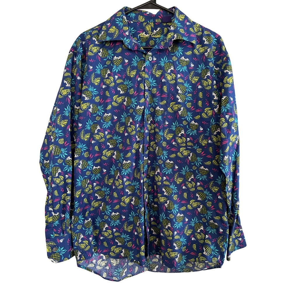 Alan Flasser Mens Medium Pineapple Print Long‎ Sleeve Button Up Hawaiian Shirt